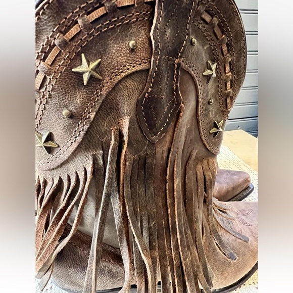DINGO BOOTS Western Women Lea Vamp Fox Fringe Studded Brown DI7441 Sz 6.5 - Picture 6 of 9